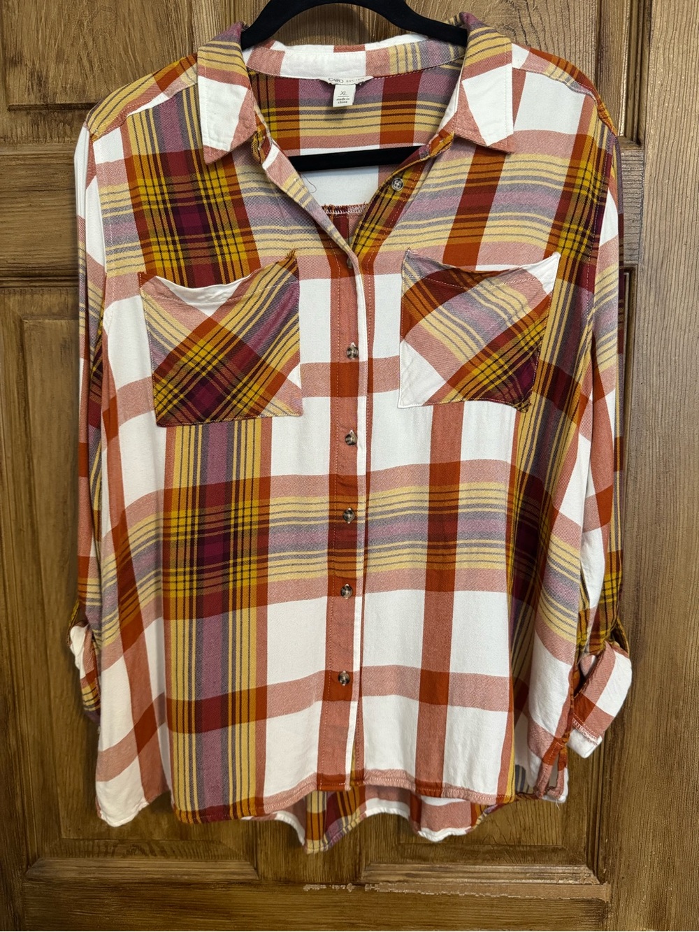 Cato Plaid Button-Up Shirt in Rust, Mustard & Mauve